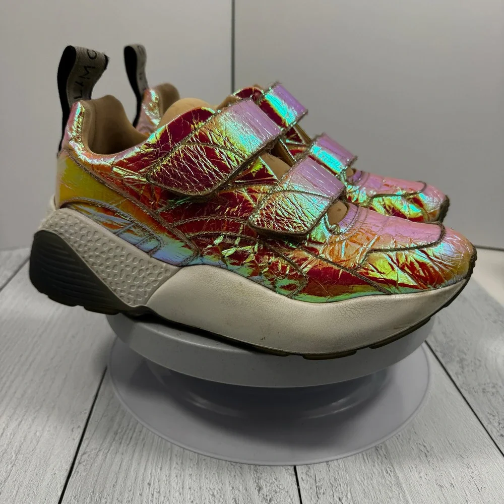 Stella McCartney Eclypse Holographic Platform‎ Sneakers Multi Velcro Womens 6